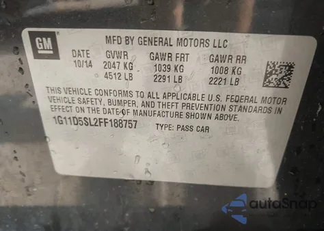 2015 Chevrolet Malibu 2Lt z USA, uszkodzony, nr VIN 1G11D5SL2FF188757